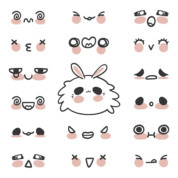 Free vector hand drawn kawaii face illustrations