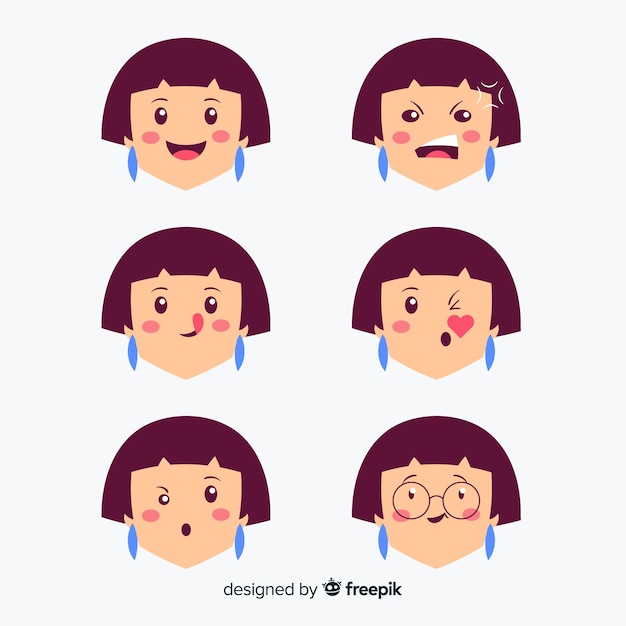 Hand drawn kawaii facial expression set