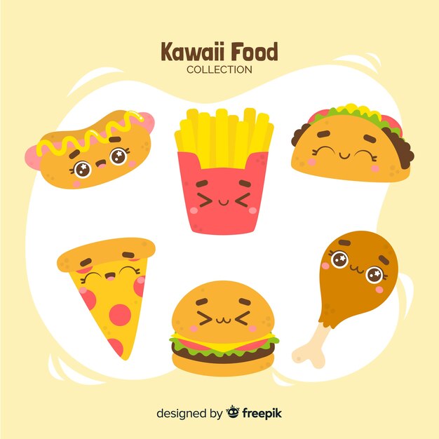 Hand drawn kawaii fast food collection