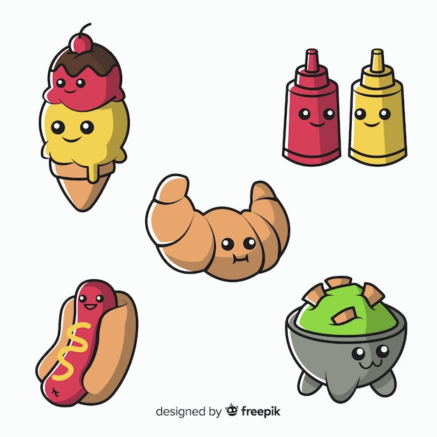 Hand drawn kawaii fast food pack