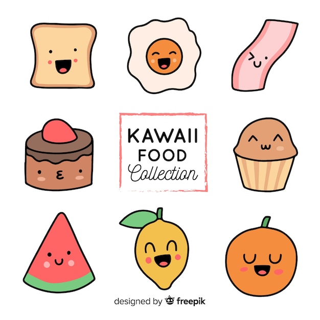 Hand drawn kawaii food collection