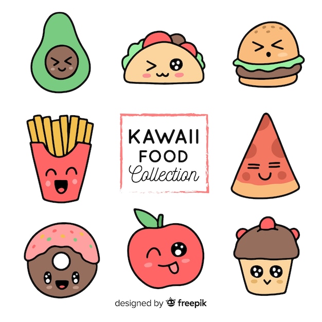 Vettore gratuito collezione di cibo kawaii disegnata a mano