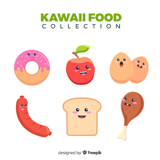 Free vector hand drawn kawaii food collection