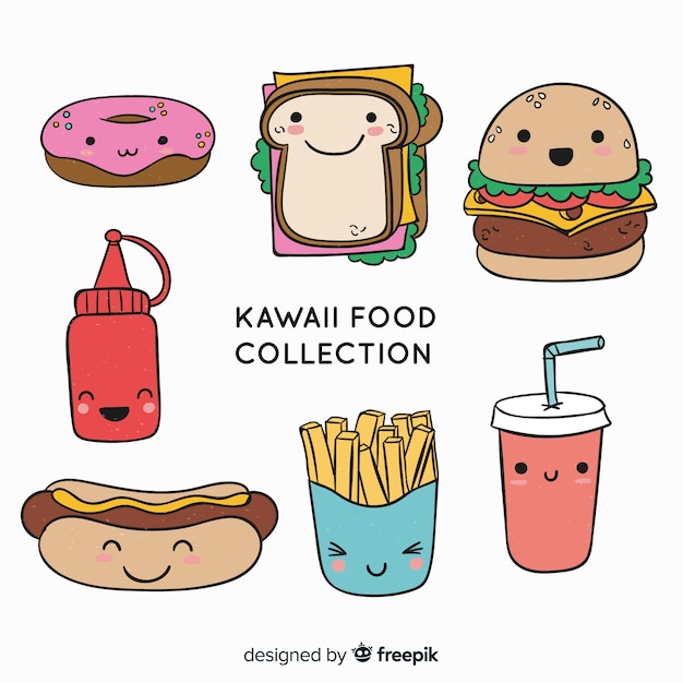 Free vector hand drawn kawaii food collection