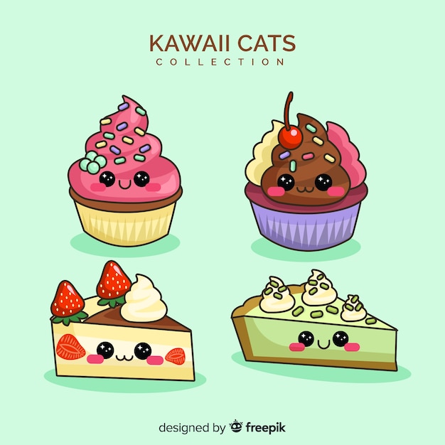 Free vector hand drawn kawaii food collection