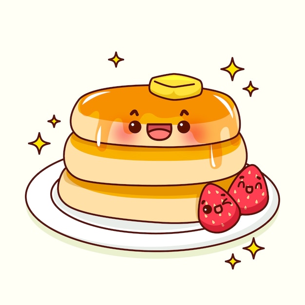 Hand drawn kawaii food collection