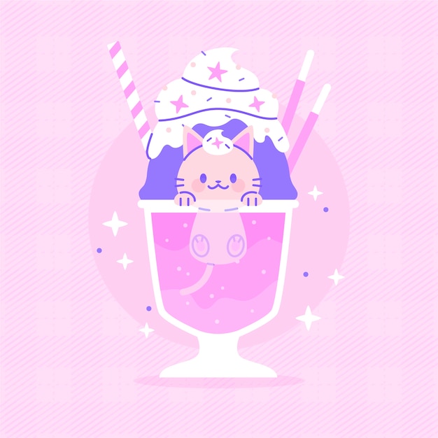 Collezione di cibo kawaii disegnata a mano