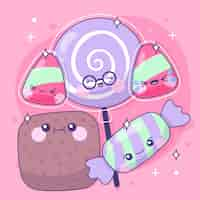 Vettore gratuito collezione di cibo kawaii disegnata a mano