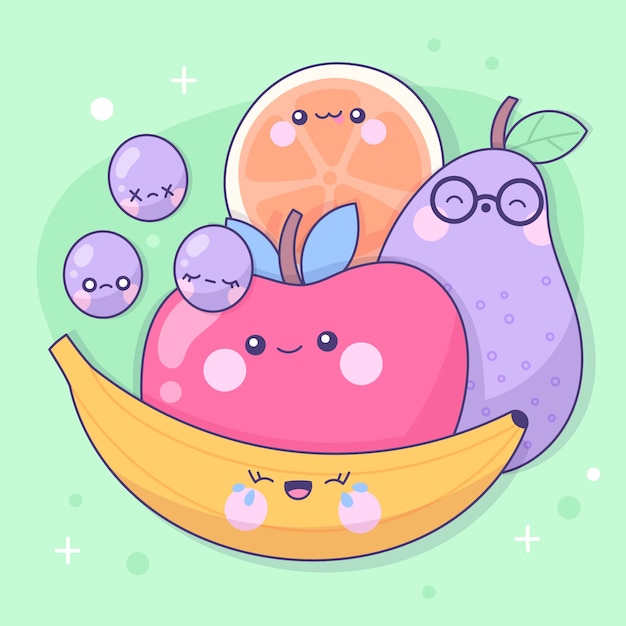 Free vector hand drawn kawaii food collection