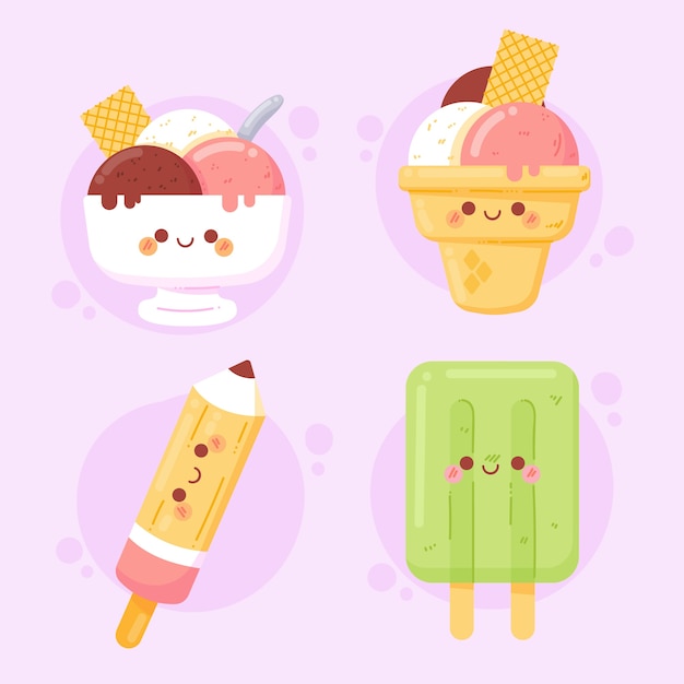 Free vector hand drawn kawaii food collection