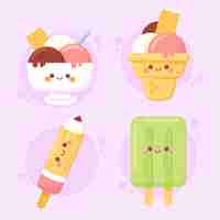 Free vector hand drawn kawaii food collection