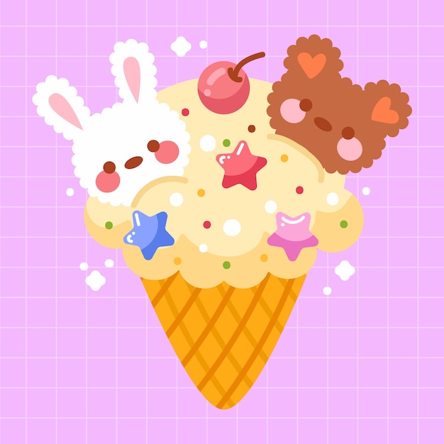 Collezione di cibo kawaii disegnata a mano