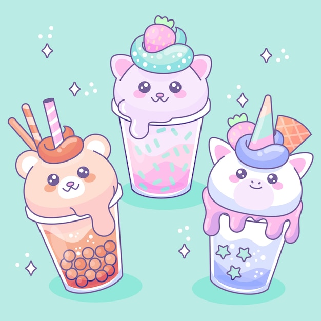 無料ベクター 手描きのかわいい食べ物のイラスト