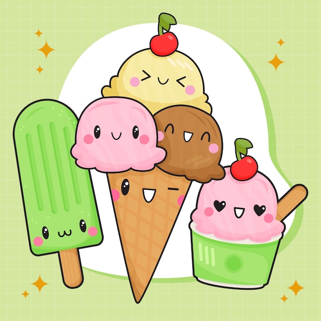 Hand drawn kawaii food illustration