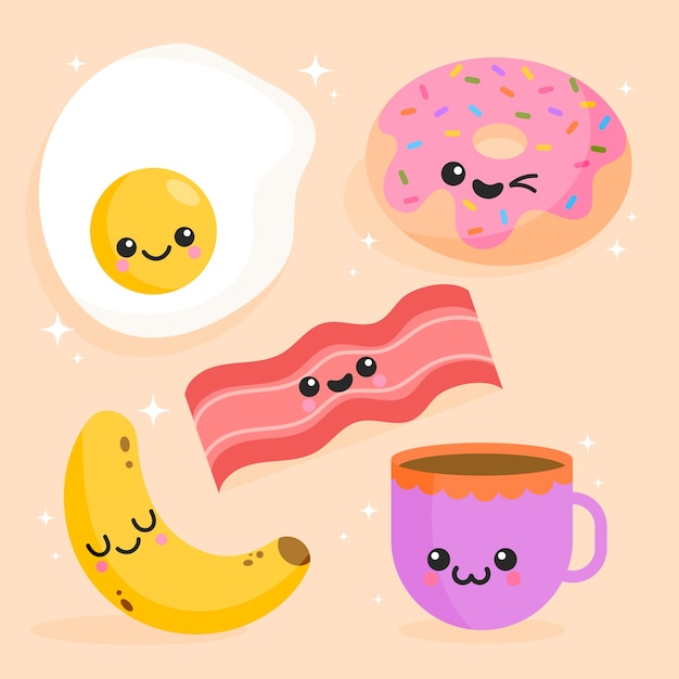 Free vector hand drawn kawaii food illustration