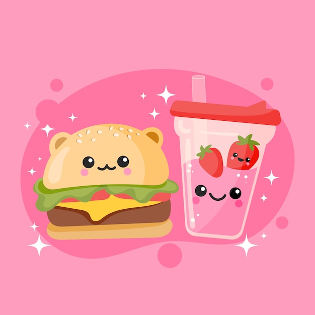 無料ベクター 手描きのかわいい食べ物のイラスト