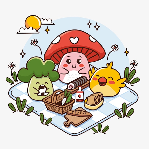 Hand drawn kawaii food illustration