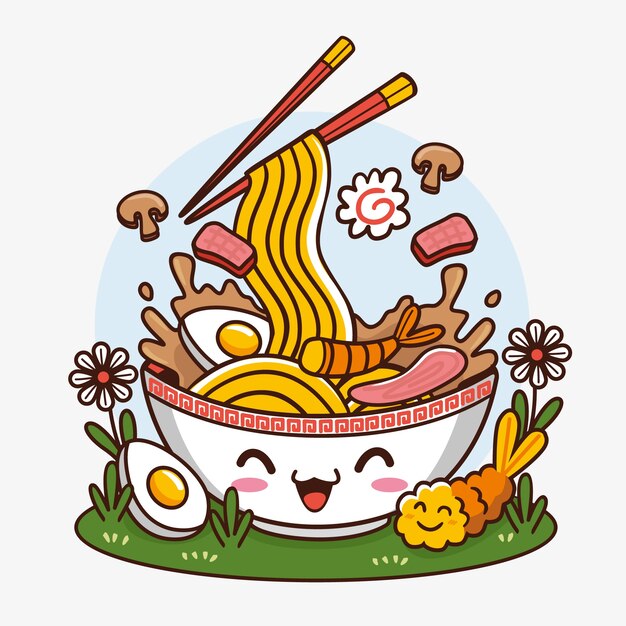 Hand drawn kawaii food illustration