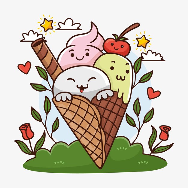 Hand drawn kawaii food illustration