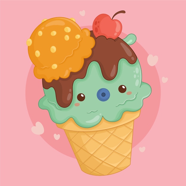 Vettore gratuito illustrazione di cibo kawaii disegnata a mano