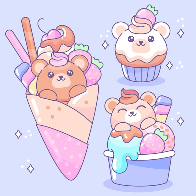 Free vector hand drawn kawaii food illustration