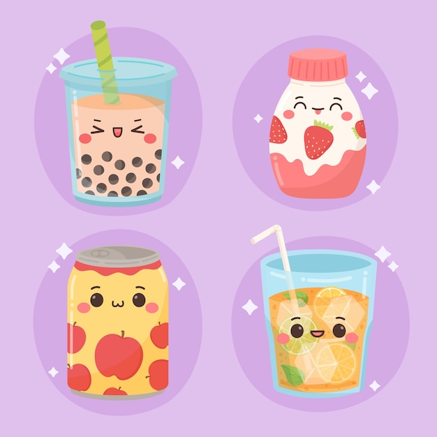 Hand drawn kawaii food illustrations