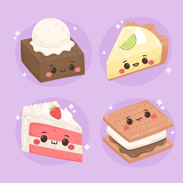 Hand drawn kawaii food illustrations