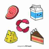 Free vector hand drawn kawaii food pack