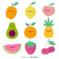 Free vector hand drawn kawaii fruit pack