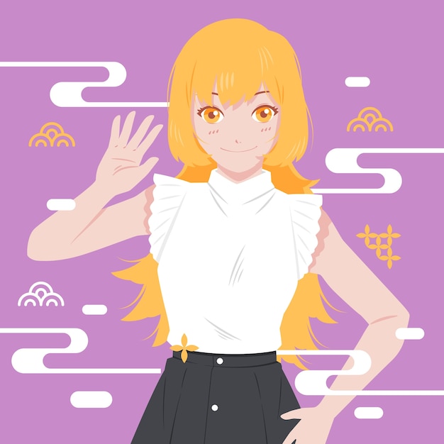 Hand drawn kawaii girl illustration