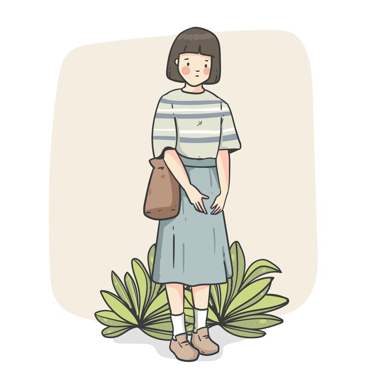 무료 Vector 손으로 그린 가와이이 소녀 그림