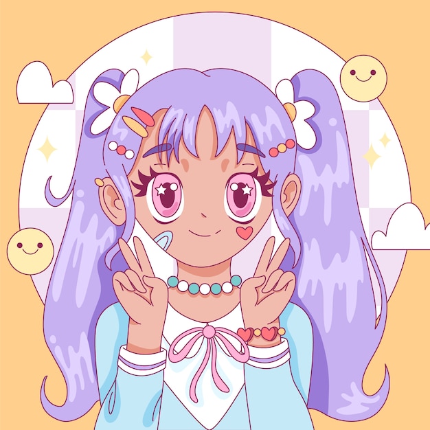 Illustrazione della ragazza kawaii disegnata a mano