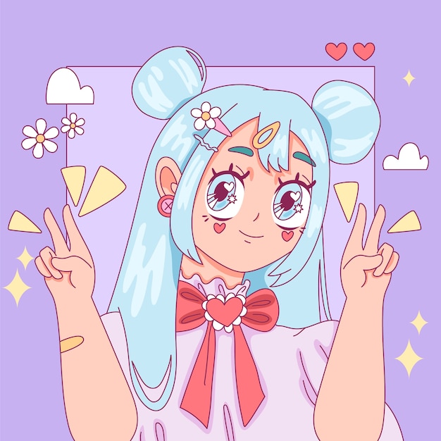 Hand drawn kawaii girl illustration