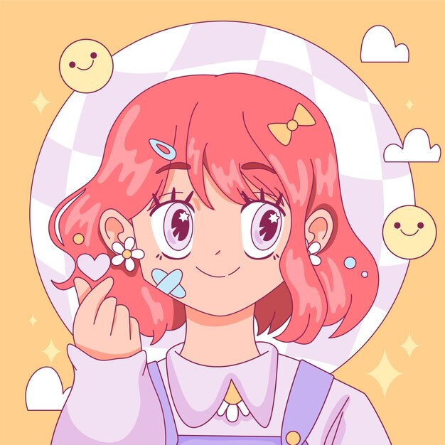 Hand drawn kawaii girl illustration