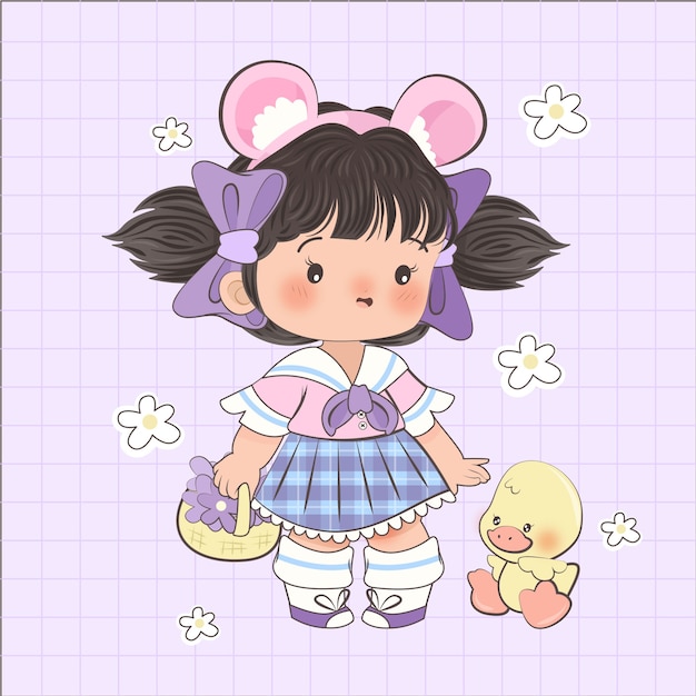 Illustrazione della ragazza kawaii disegnata a mano