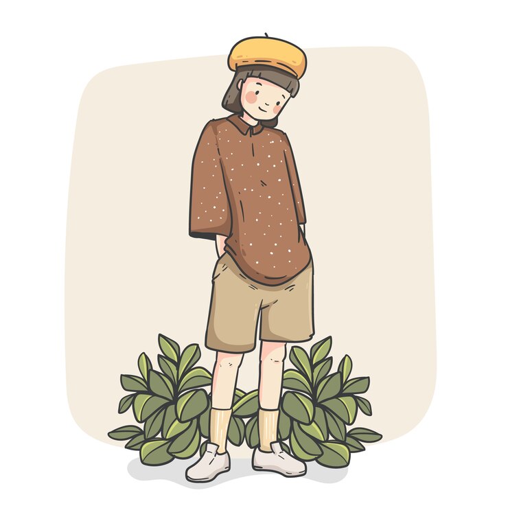 무료 Vector 손으로 그린 가와이이 소녀 그림