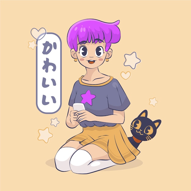 Free vector hand drawn kawaii girl illustration