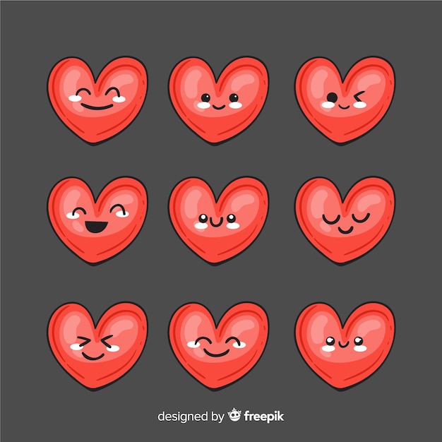 Free Vector hand drawn kawaii hearts collection