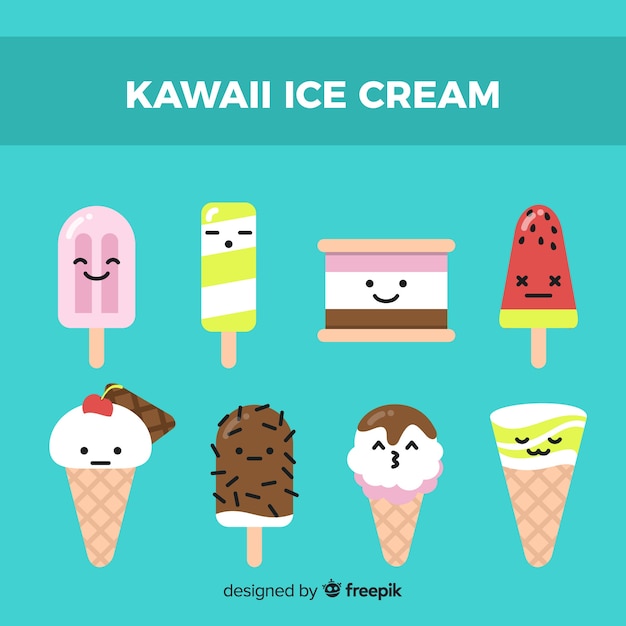 Hand drawn kawaii ice cream collection