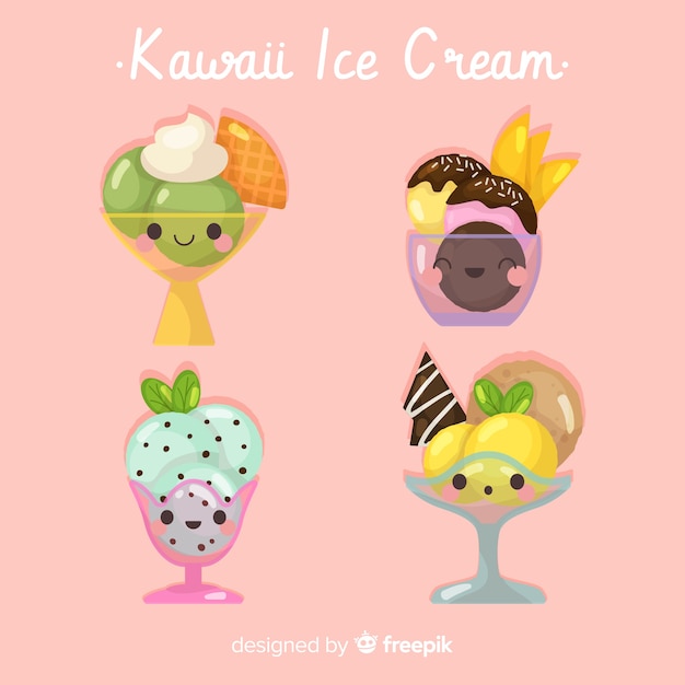 Vettore gratuito collezione di gelato kawaii disegnata a mano