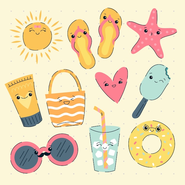 Free vector hand drawn kawaii illustration set