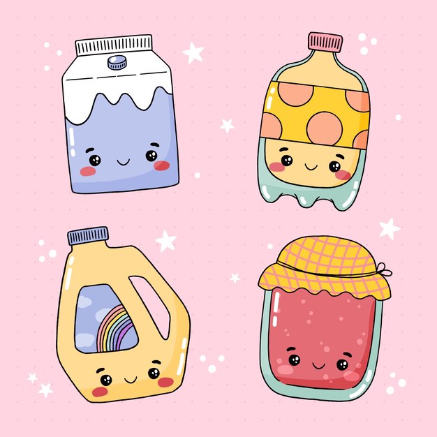 Hand drawn kawaii illustration set