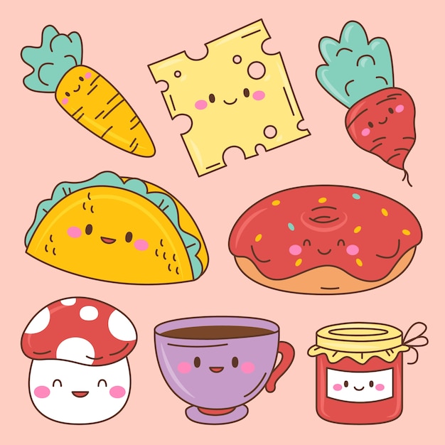 Free vector hand drawn kawaii illustrations