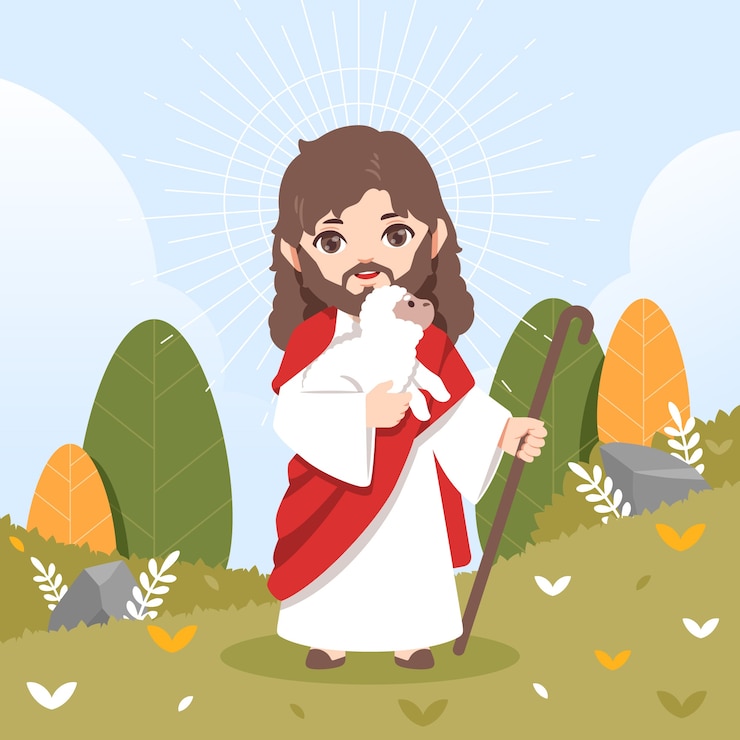 무료 Vector 손으로 그린 가와이이 예수 그림