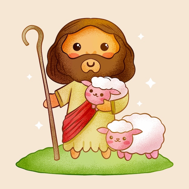 Hand drawn kawaii jesus illustration