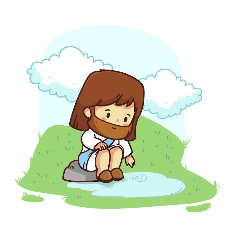 무료 Vector 손으로 그린 가와이이 예수 그림