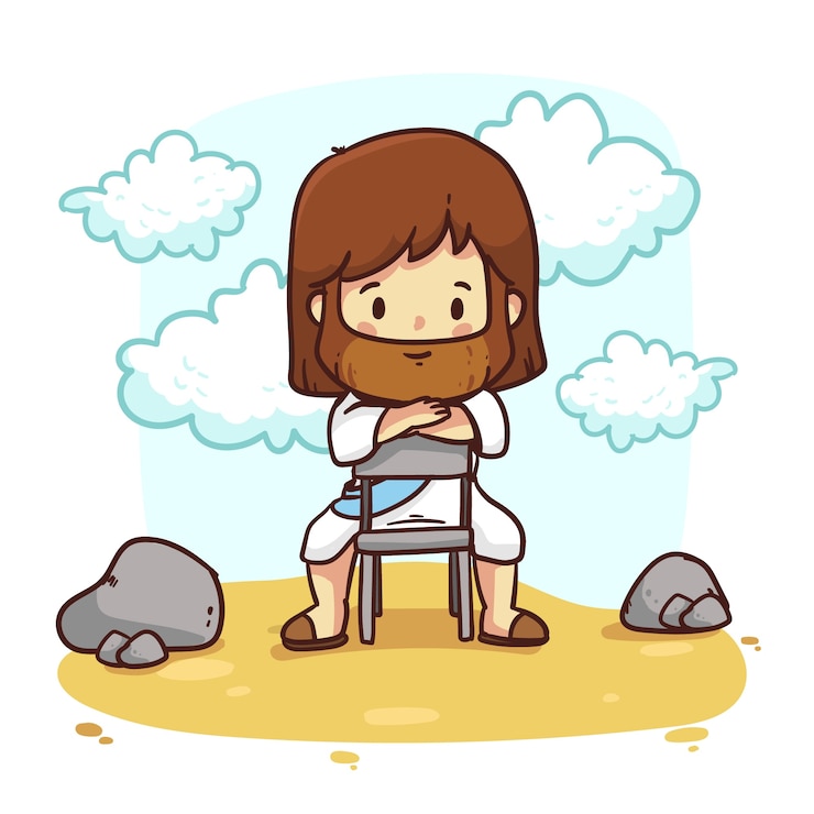 무료 Vector 손으로 그린 가와이이 예수 그림