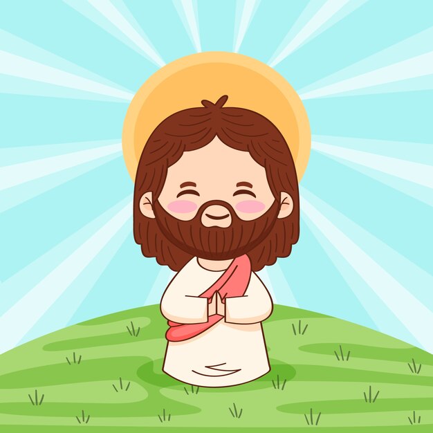 손으로 그린 가와이이 예수 그림