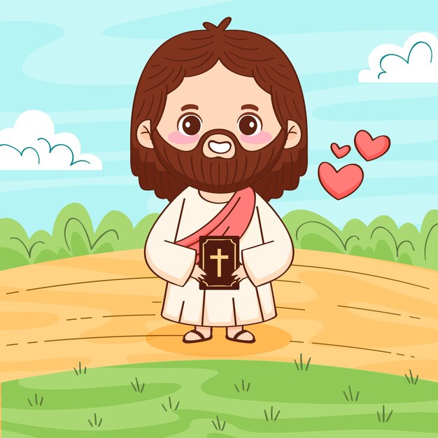 손으로 그린 가와이이 예수 그림