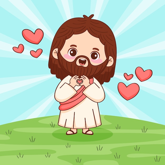 Hand drawn kawaii jesus illustration